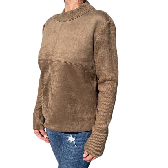 Ann Taylor Women's Faux Suede Mixed Media Sweater Preppy Office Brown M - Picture 4 of 8